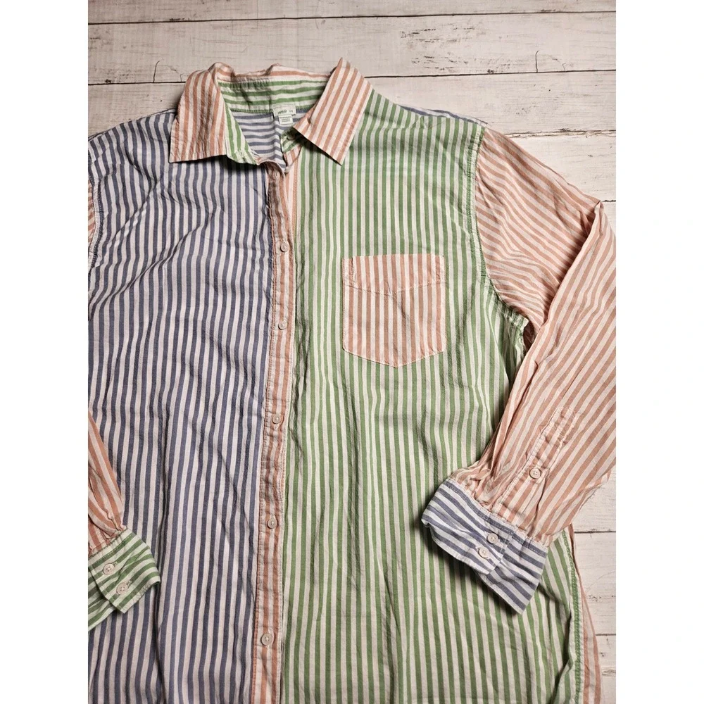 Aerie Womens Large Colorblock Striped Button Down Shirt Oversized Pastel Coastal - Picture 1 of 7